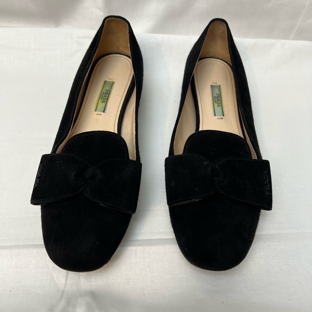 Prada black suede ballet flat.
